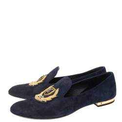 Pre Owned Louis Vuitton Blue Suede Embroidered Smoking Slippers Size 40 