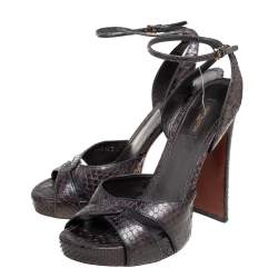 مملوكة مسبقًا Louis Vuitton Black Python Leather Ankle-Strap Sandals Size 39.5
