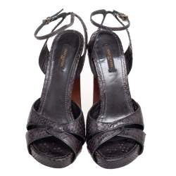 مملوكة مسبقًا Louis Vuitton Black Python Leather Ankle-Strap Sandals Size 39.5