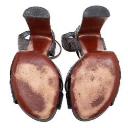 مملوكة مسبقًا Louis Vuitton Black Python Leather Ankle-Strap Sandals Size 39.5