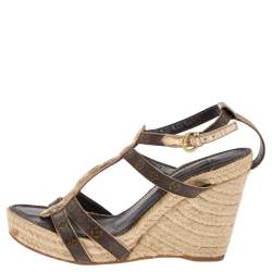 مملوكة مسبقًا Louis Vuitton Monogram Canvas and Leather Wedge Ankle Strap Sandals Size 37