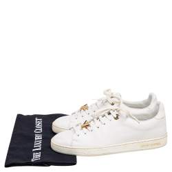 مملوكة مسبقًا حذاء رياضي لوي فيتون فرونترو جلد أبيض منخفض من أعلى مقاس 37