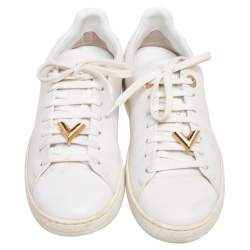 مملوكة مسبقًا حذاء رياضي لوي فيتون فرونترو جلد أبيض منخفض من أعلى مقاس 37