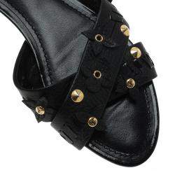 Pre Owned Louis Vuitton Black Leather Fleur Gladiator Sandals Size 36