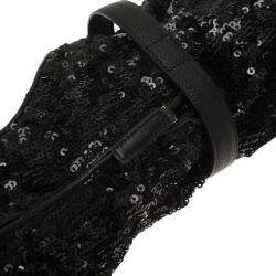 Louis Vuitton Black Sequins and Leather Peep Toe Platform Ankle Boots Size 37