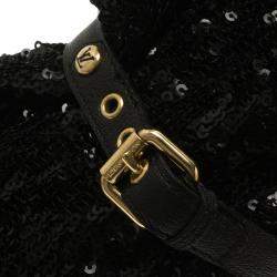 Louis Vuitton Black Sequins and Leather Peep Toe Platform Ankle Boots Size 37
