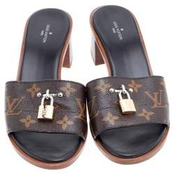 مملوكة مسبقًا Louis Vuitton Brown Monogram Canvas Lock It Mule Sandals Size 38