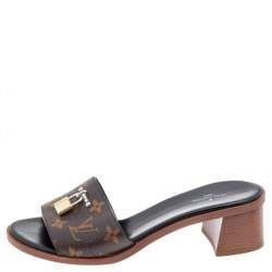 مملوكة مسبقًا Louis Vuitton Brown Monogram Canvas Lock It Mule Sandals Size 38