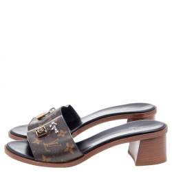 مملوكة مسبقًا Louis Vuitton Brown Monogram Canvas Lock It Mule Sandals Size 38