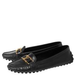 مملوكة مسبقًا Louis Vuitton Black Leather Oxford Slip-On Loafers Size 37.5