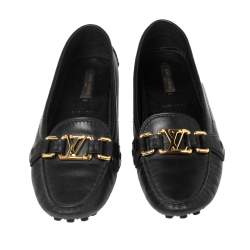 مملوكة مسبقًا Louis Vuitton Black Leather Oxford Slip-On Loafers Size 37.5