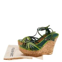 Louis Vuitton Green Patent Leather Summertime Wedge Sandals Size 37.5
