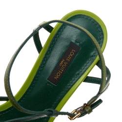 Louis Vuitton Green Patent Leather Summertime Wedge Sandals Size 37.5