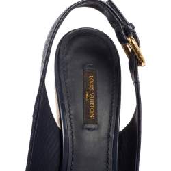 مملوكة مسبقًا Louis Vuitton Navy Blue Leather Espadrille Wedge Slingback Sandals Size 38