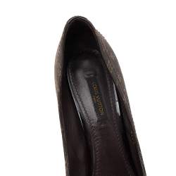 Pre Owned Louis Vuitton Brown Monogram Canvas And Patent Leather Peep Toe Pumps Size 38