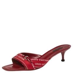 مملوكة مسبقًا Louis Vuitton Red Canvas and Leather Trim Slide Sandals Size 41
