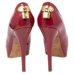 Louis Vuitton Dark Pink Patent Leather Oh Really! Peep-Toe Pumps Size 37