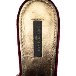 Pre Owned Louis Vuitton Dark Plum Velvet Tassel Open-Toe Platform Wedge Sandals Size 38