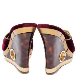 Pre Owned Louis Vuitton Dark Plum Velvet Tassel Open-Toe Platform Wedge Sandals Size 38