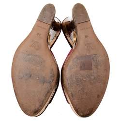 Pre Owned Louis Vuitton Dark Plum Velvet Tassel Open-Toe Platform Wedge Sandals Size 38