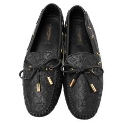 Pre Owned Louis Vuitton Black Monogram Empreinte Leather Gloria Flat Loafers Size 35.5