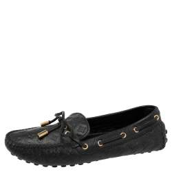 Pre Owned Louis Vuitton Black Monogram Empreinte Leather Gloria Flat Loafers Size 35.5