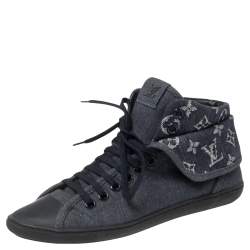 مملوكة مسبقًا Louis Vuitton Navy Blue Monogram Denim and Rubber Cap-Toe Brea Sneakers Size 38.5