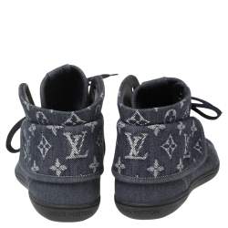 مملوكة مسبقًا Louis Vuitton Navy Blue Monogram Denim and Rubber Cap-Toe Brea Sneakers Size 38.5
