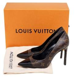 مملوكة مسبقًا Louis Vuitton Brown Monogram Canvas and Black Patent Leather Cap Toe Fetish Pointed-Toe Pumps Size 37
