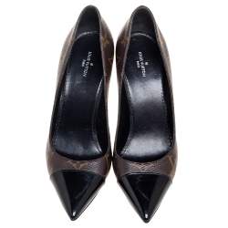 مملوكة مسبقًا Louis Vuitton Brown Monogram Canvas and Black Patent Leather Cap Toe Fetish Pointed-Toe Pumps Size 37