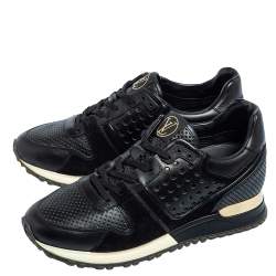 Pre Owned Louis Vuitton Black Leather And Suede Run Away Sneakers Size 36