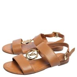 Pre Owned صندل لوي فيتون فيديتا جلد بني بحزام للكاحل مقاس 38.5