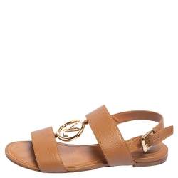 Pre Owned صندل لوي فيتون فيديتا جلد بني بحزام للكاحل مقاس 38.5