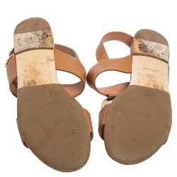 Pre Owned صندل لوي فيتون فيديتا جلد بني بحزام للكاحل مقاس 38.5