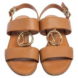 Pre Owned صندل لوي فيتون فيديتا جلد بني بحزام للكاحل مقاس 38.5
