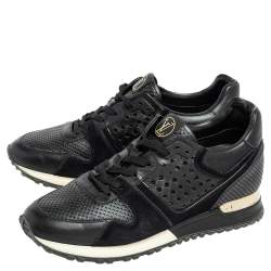 Pre Owned Louis Vuitton Black Perforated Leather and Suede Run Away Sneakers Size 39