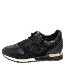 Pre Owned Louis Vuitton Black Perforated Leather and Suede Run Away Sneakers Size 39