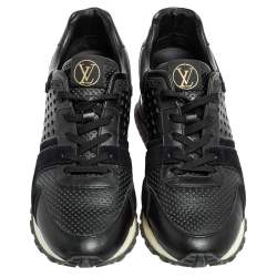Pre Owned Louis Vuitton Black Perforated Leather and Suede Run Away Sneakers Size 39