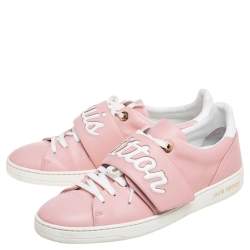 Pre Owned حذاء رياضي لوي فيتون فرونترو جلد وردي/أبيض مزين شعار الماركة مقاس 39.5