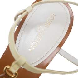 Pre Owned Louis Vuitton Brown/Beige Patent Leather Capricieuse Monogram Wedge Sandals Size 41