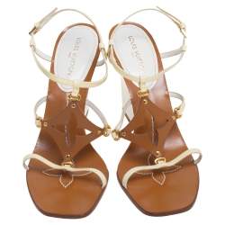 Pre Owned Louis Vuitton Brown/Beige Patent Leather Capricieuse Monogram Wedge Sandals Size 41