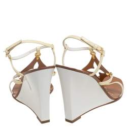 Pre Owned Louis Vuitton Brown/Beige Patent Leather Capricieuse Monogram Wedge Sandals Size 41