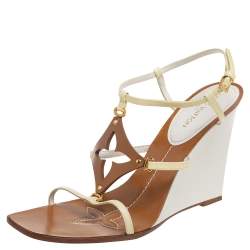 Pre Owned Louis Vuitton Brown/Beige Patent Leather Capricieuse Monogram Wedge Sandals Size 41
