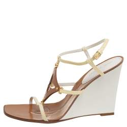 Pre Owned Louis Vuitton Brown/Beige Patent Leather Capricieuse Monogram Wedge Sandals Size 41