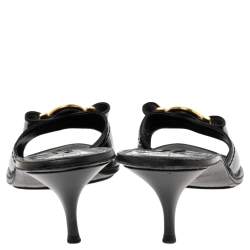 Pre Owned صندل سلايدلوي فيتون جلد لامع أسود مزين فيونكة مقاس 41.5