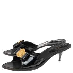 Pre Owned صندل سلايدلوي فيتون جلد لامع أسود مزين فيونكة مقاس 41.5