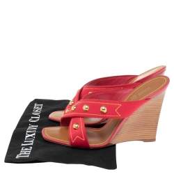 Pre Owned Louis Vuitton Pink Canvas Studded Wedge Cross Strap Sandals Size 41