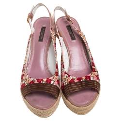 Pre Owned Louis Vuitton Multicolor Floral Printed Silk Olivia Espadrille Wedge Slingback Sandals Size 41
