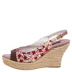 Pre Owned Louis Vuitton Multicolor Floral Printed Silk Olivia Espadrille Wedge Slingback Sandals Size 41