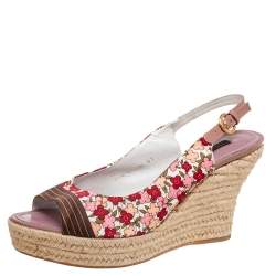 Pre Owned Louis Vuitton Multicolor Floral Printed Silk Olivia Espadrille Wedge Slingback Sandals Size 41